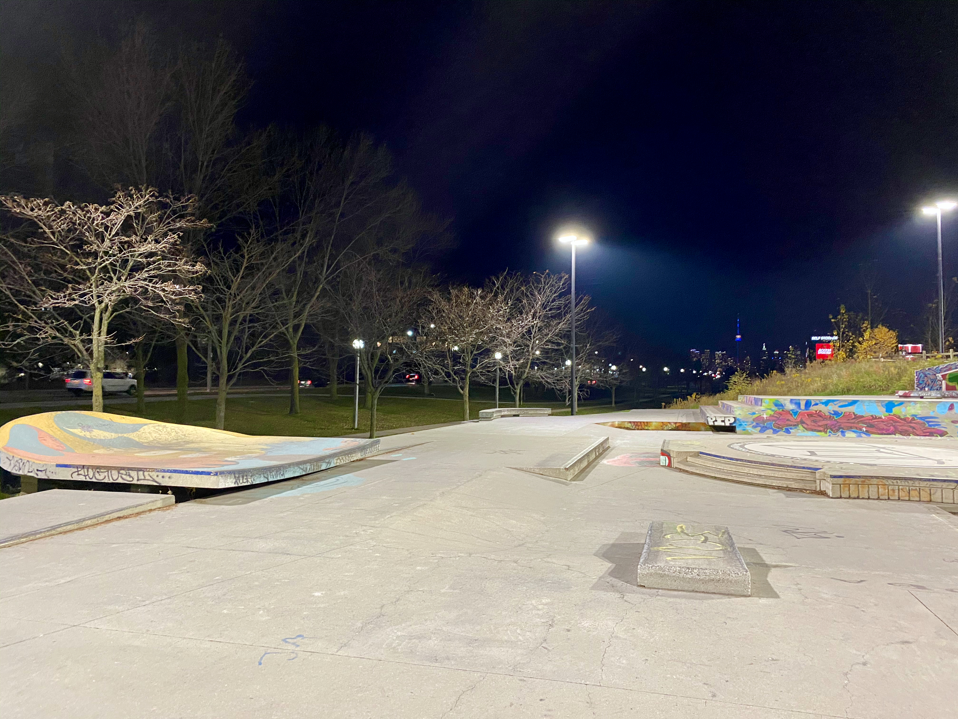 Toronto Beaches skatepark at night
